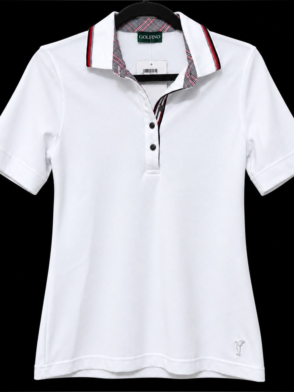 🦋 Golfino| NWT Women’s White Plaid Trim Golf Polo Shirt XS EU 34 USA 4